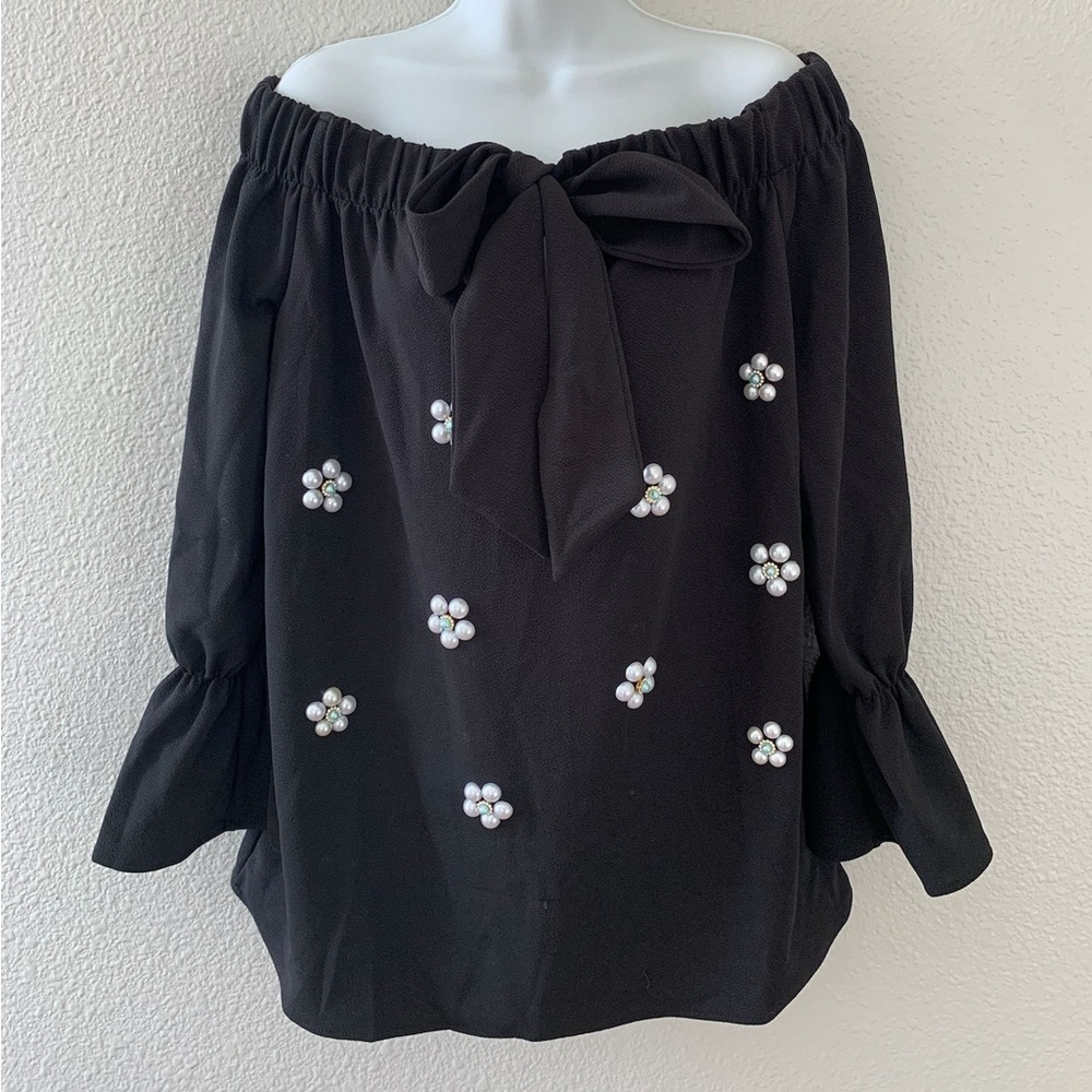 New Plus Size Beaded Black Blouse size 2XL